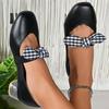 2026 New Women's High Heels Elegant Mid-heeled Pumps Fashion Plaid Bowknot Elastic Strap Mary Jane Shoes  Leather Lady Heels