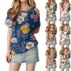 Women's Floral Print Casual Off-Shoulder Strappy V-Neck Short-Sleeved T-Shirt