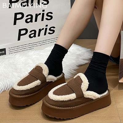 Замшевые балетки женские туфли-мюли меховые хлопковые тапочки на платформе дизайнерские короткие плюшевые зимние повседневные туфли 2024 года тренд теплые женские туфли Zapatos Femme