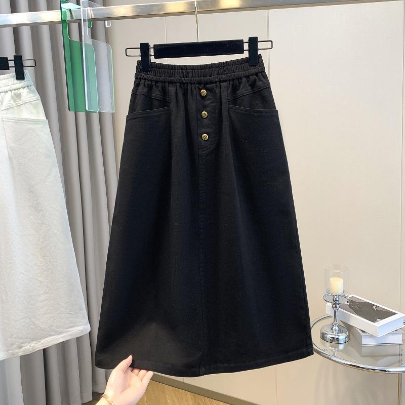 DIMANAF 2025 Большие размеры Весна Джинсовые Юбки Женщины А-силуэта Одежда Карманы Модные Джинсы Юбка Высокая Талия Пуговица