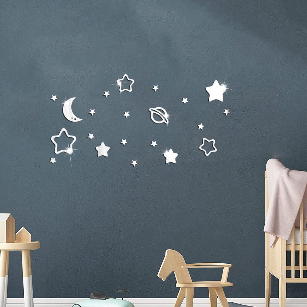 Звезды и луна зеркало акриловые настенные наклейки спальня детская комната настенное украшение макет настенные наклейки