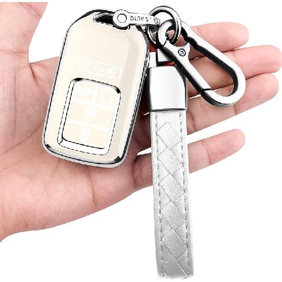 Sindeda For Honda Key Fob Cover With Leather Keychain,Soft TPU Full Cover Protection,Key Fob Case Compatible Honda Accord Civic CRV Pilot Odyssey