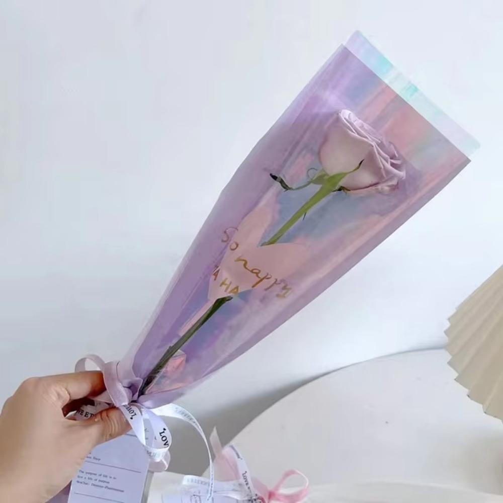 50pcs Waterproof Single Rose Sleeves Clear Bouquet Packaging Bags  For Valentine's Day