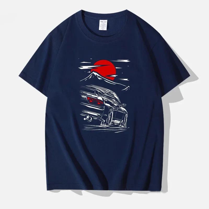 Японский стиль Машина Смешные футболки Мужские Спин-принт уличная одежда Оригинальный дизайн Большие топы футболки Свободные дышащие футболки