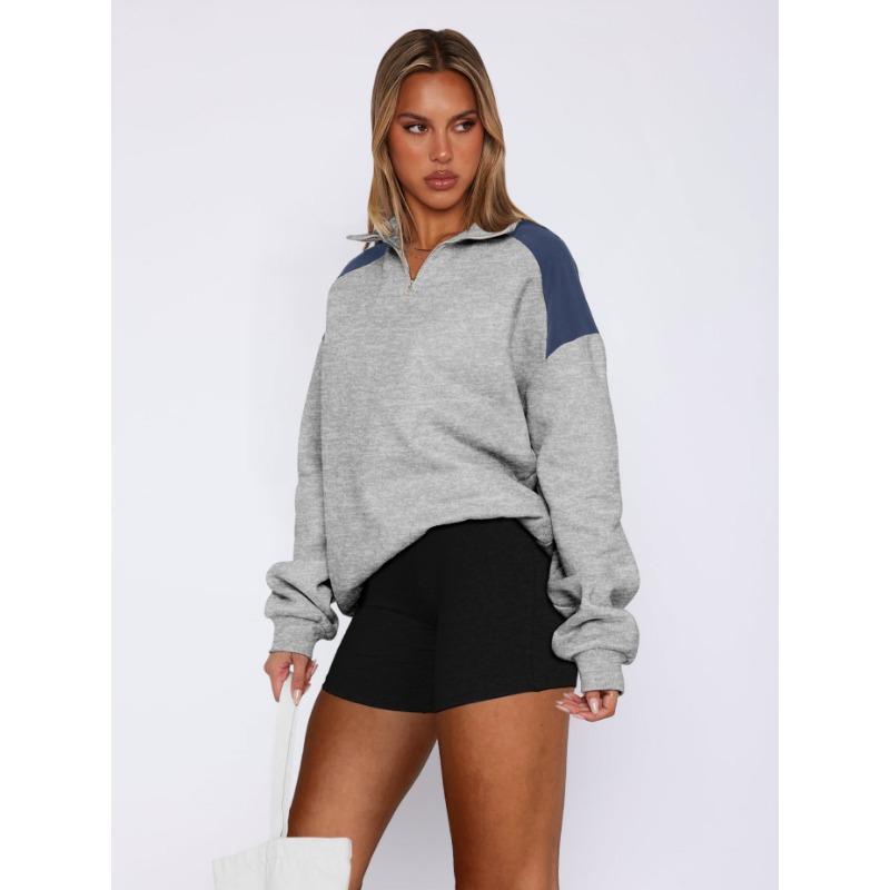 Женская свободная толстовка с воротником-поло на молнии для осени и зимы в ярких цветах