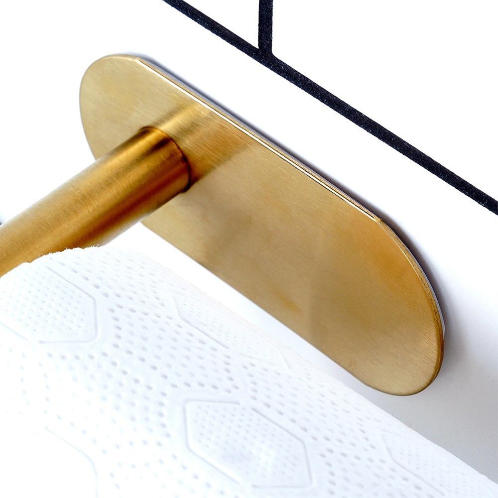 Toilet Paper Holder Wall Mounted Self-Adhesive Bathroom Hanger Gold