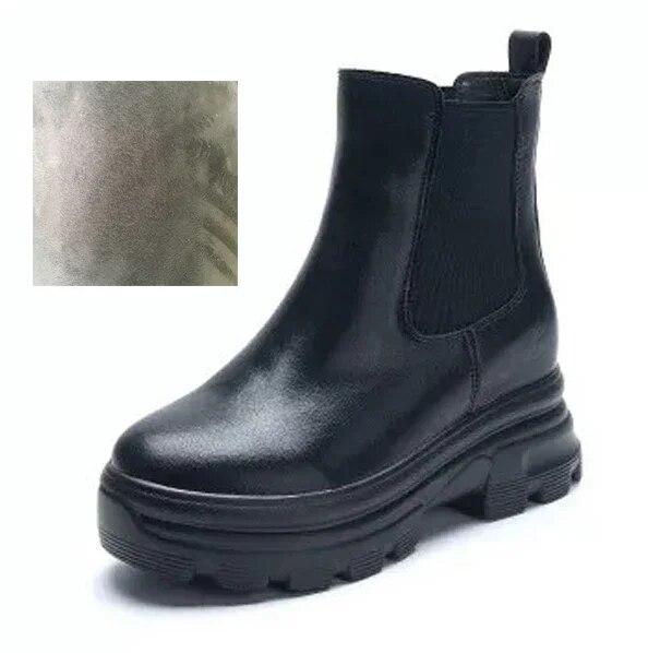 Fujin, 8 см, 2023, натуральная кожа, ботильоны «Челси», осень-зима, плюшевые теплые ботинки на платформе до середины икры, женская весенняя обувь в Риме