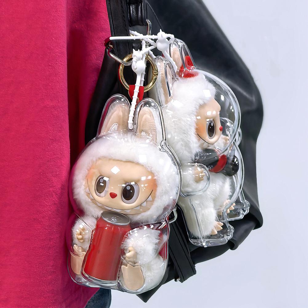 1 шт. Защитный акриловый кейс для хранения для плюшевых кукол, сумка для демонстрации для Labubu V3, без куклы, прозрачный, портативный, коробка-органайзер для кабелей