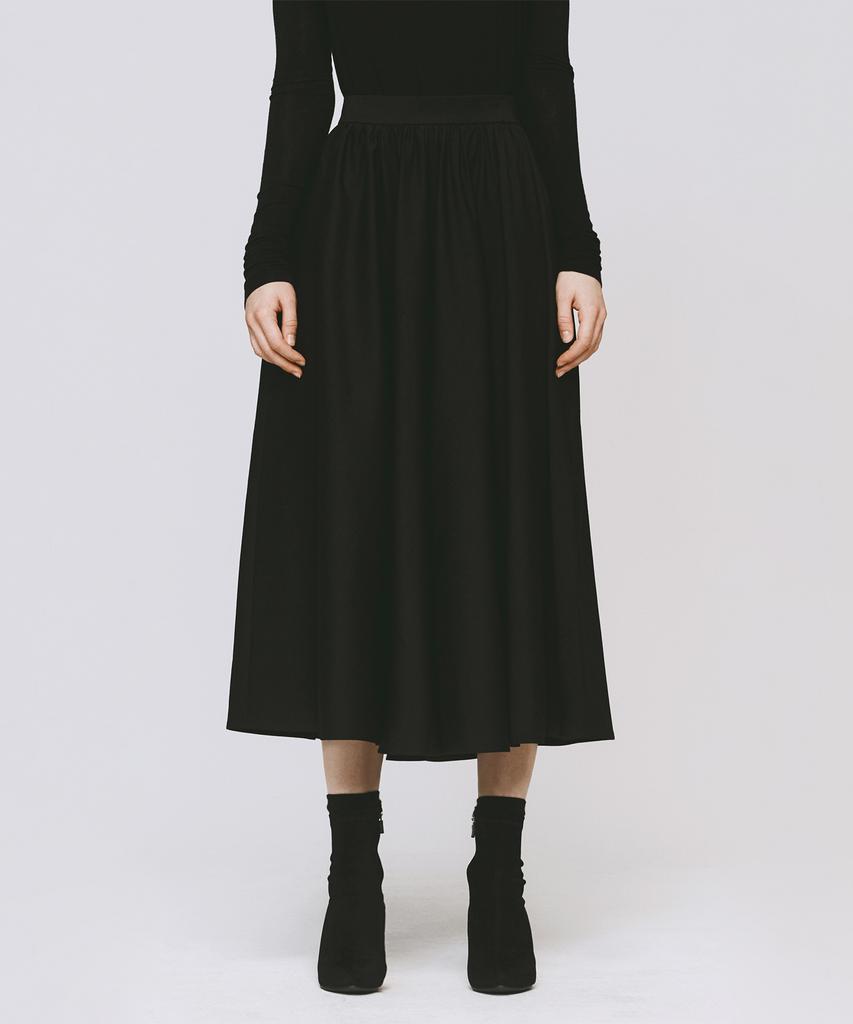 Monophobia Shirring Flared Mid-Length Skirt Black Flare Midi Skirt