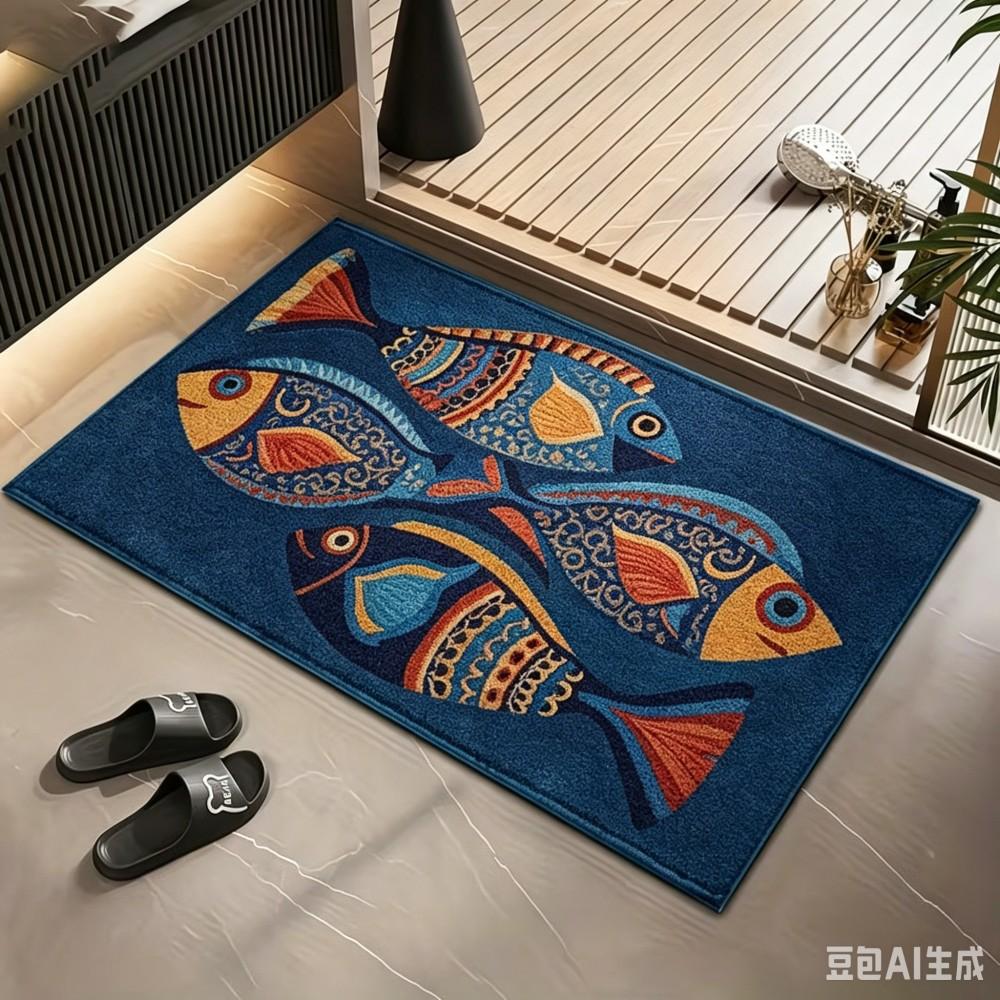 Vintage Fish Welcome Doormat Tribal Pattern Floor Rug Non Slip Entrance Mat Indoor Outdoor Kitchen Carpet Decor