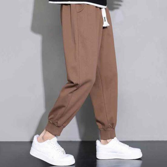 Мужские брюки с эластичной резинкой на талии и завязками, однотонные свободные прямые спортивные штаны с карманами, широкие спортивные брюки с ремешками на щиколотке