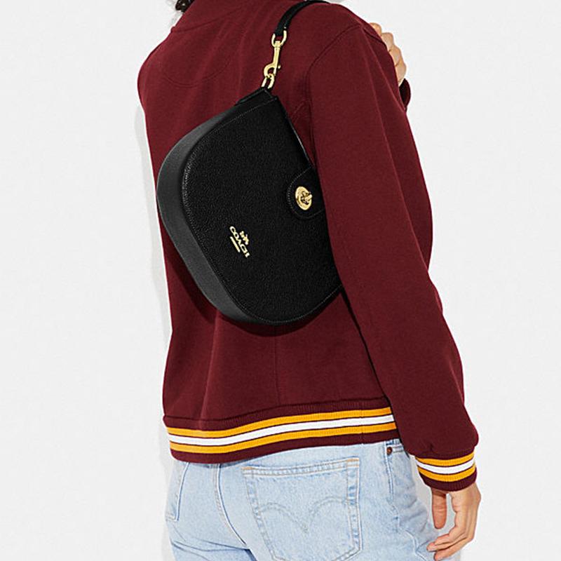 New COACH Hobo Cow Leather Crescent Saddle Bag Shoulder Bag Women's Black CH196-IMBLK