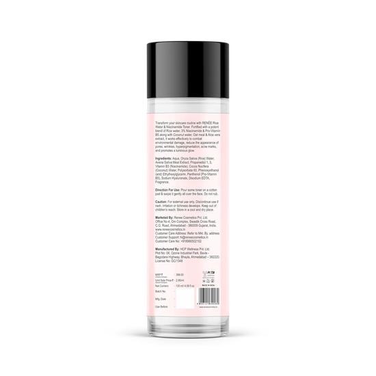 RENEE Rice Water & 3% Niacinamide Face Toner, Hydrates & Helps To Smoothen, Brightens & Evens Out Skin, Enriched with Coconut Water, Oatmeal,135ML