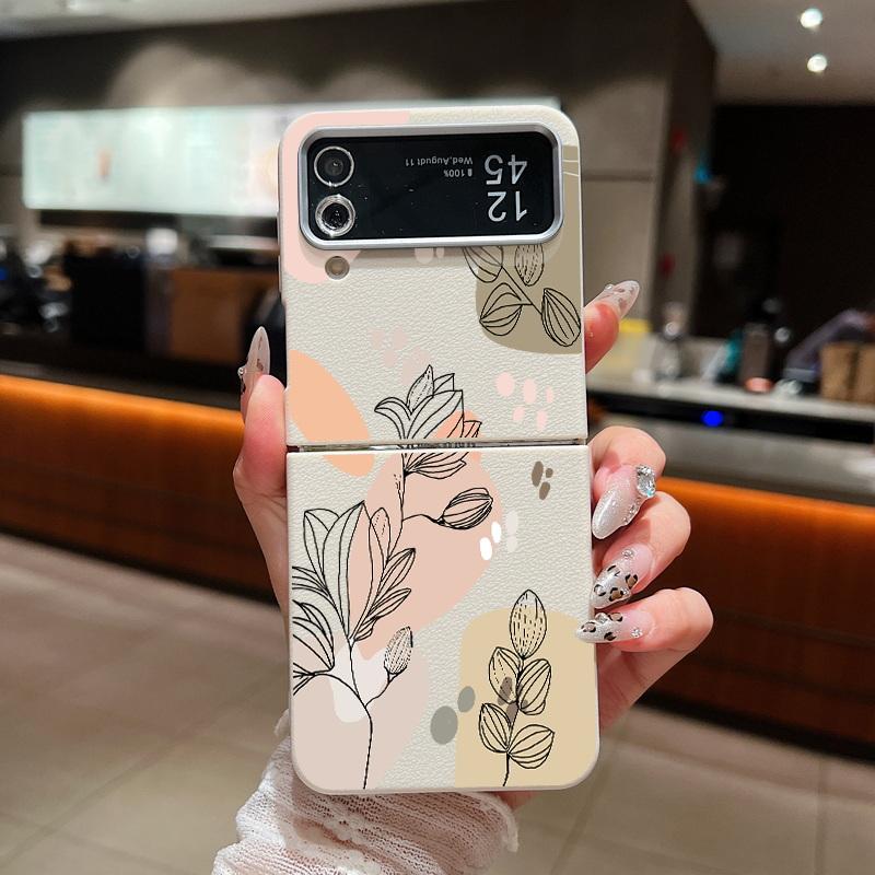 Мягкий складной чехол из ТПУ с текстурой кожи для Samsung Galaxy Z Flip7 Flip6 Flip5 Flip4 Z Flip 7 FE 6 5 3 5G Чехол для телефона с принтом растений