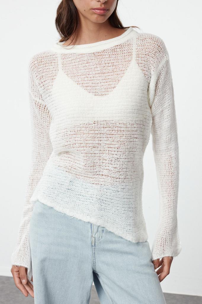 Женский модный стильный свитер, мятный прозрачный трикотажный свитер