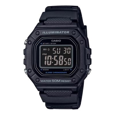Стандартные цифровые часы унисекс W-218H-1BV - дешевые Casio, перевернутый дисплей, черные, импортная модель
