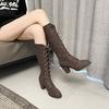 Осенне-зимние модные сапоги большого размера с ремешками, римские рыцарские сапоги, детские высокие сапоги, круглые сапоги с толстым каблуком 43