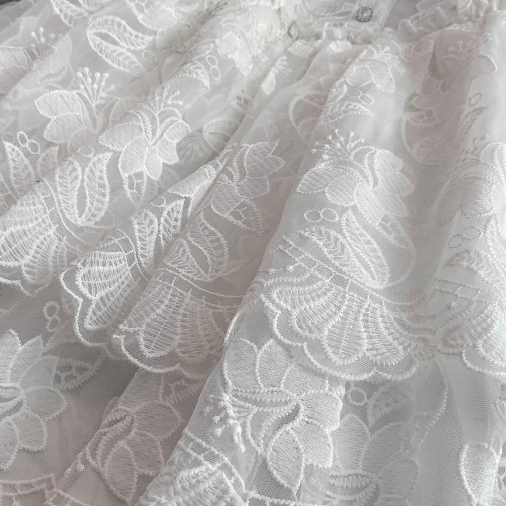 Summer Women's Retro Temperament Super Fairy Lapel Single-breasted White Embroidery Bubble Sleeve A Word Cake Dress