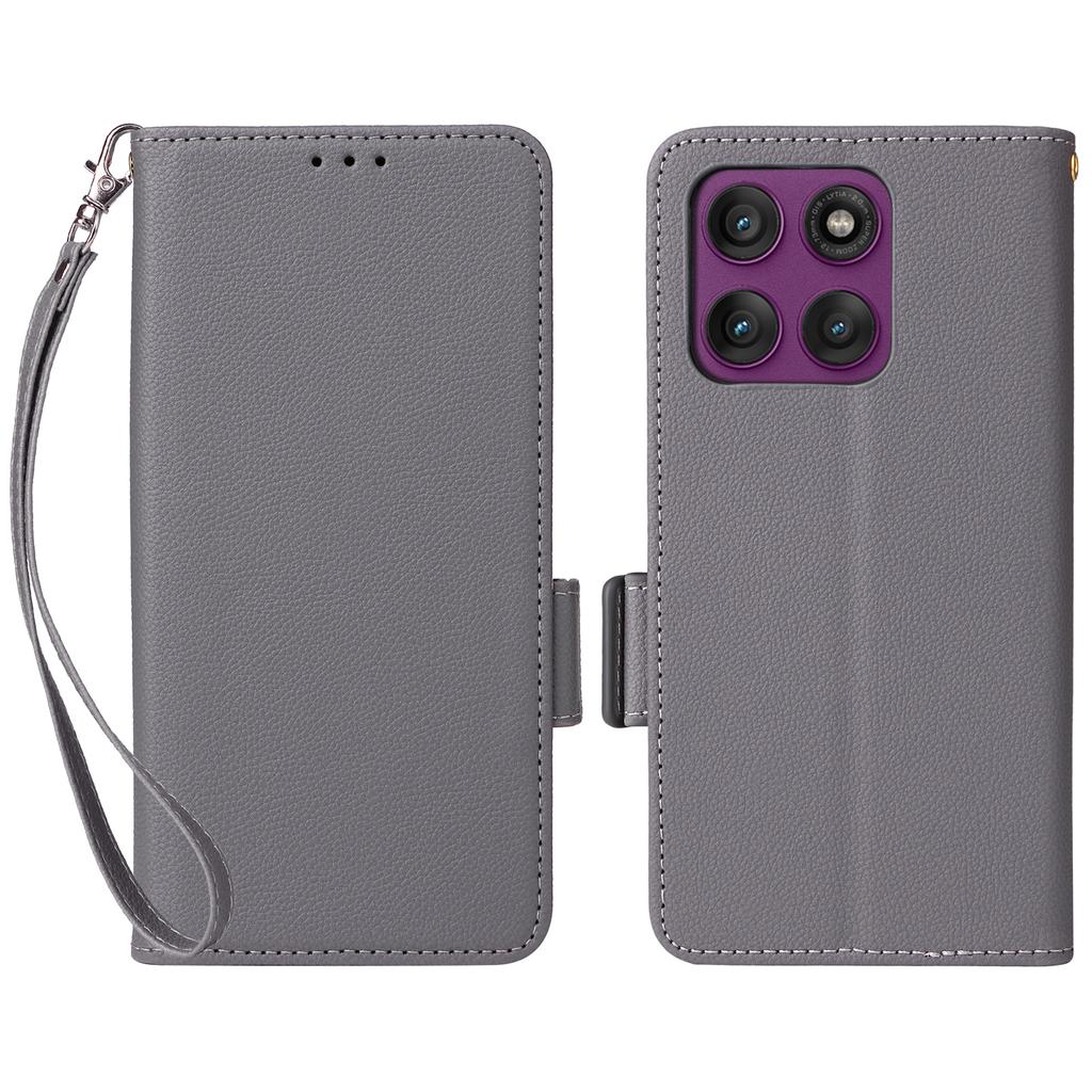 For Motorola Edge 60 Pro 5G Case with Wrist Strap Litchi Texture PU Leather Wallet Phone Cover