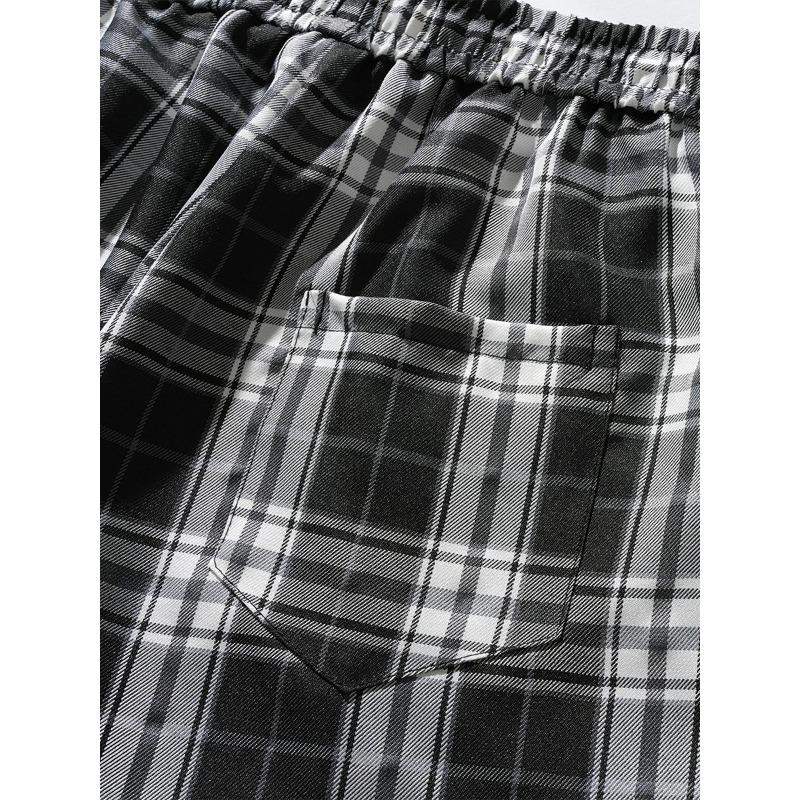 Black and White Plaid Pants Oversize New Women Casual Loose Wide Leg Trousers Ins Retro Teen Straight Trousers Hiphop Streetwear
