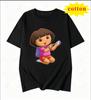 Dora The Explorer Cartoon Print Short Sleeve Loose Fit Pure Cotton Round Neck Tshirt Cute Unisex Top