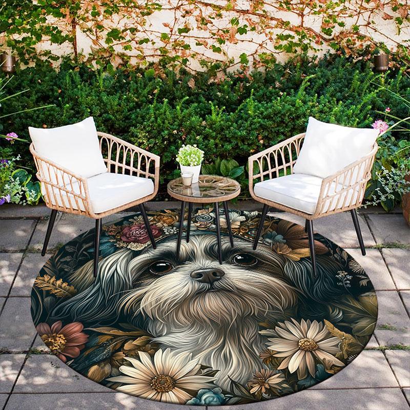 Vintage Shih Tzu pattern round rug,Carpet Rug for Living Room Bedroom Playroom ,Non-slip Floor Mat,Holiday Gifts and Birthday Gifts.