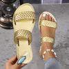 Large Size Flat-bottomed Slippers Women's Simple Woven Outer Wear Beach Cool Slippers Slippers