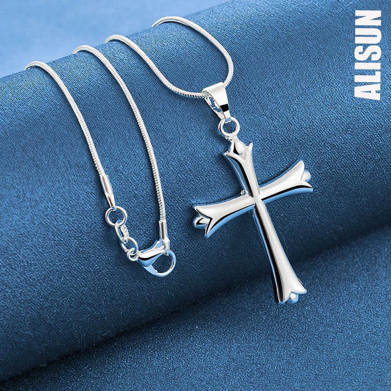 925 Sterling Silver Classic Cross Pendant Necklace Fashionable Wedding Jewelry