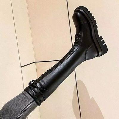 Женские сапоги-рыцари на толстой подошве 2025 осень и зима новые модели, но сапоги до колена сапоги на шнуровке тонкие тонкие высокие сапоги