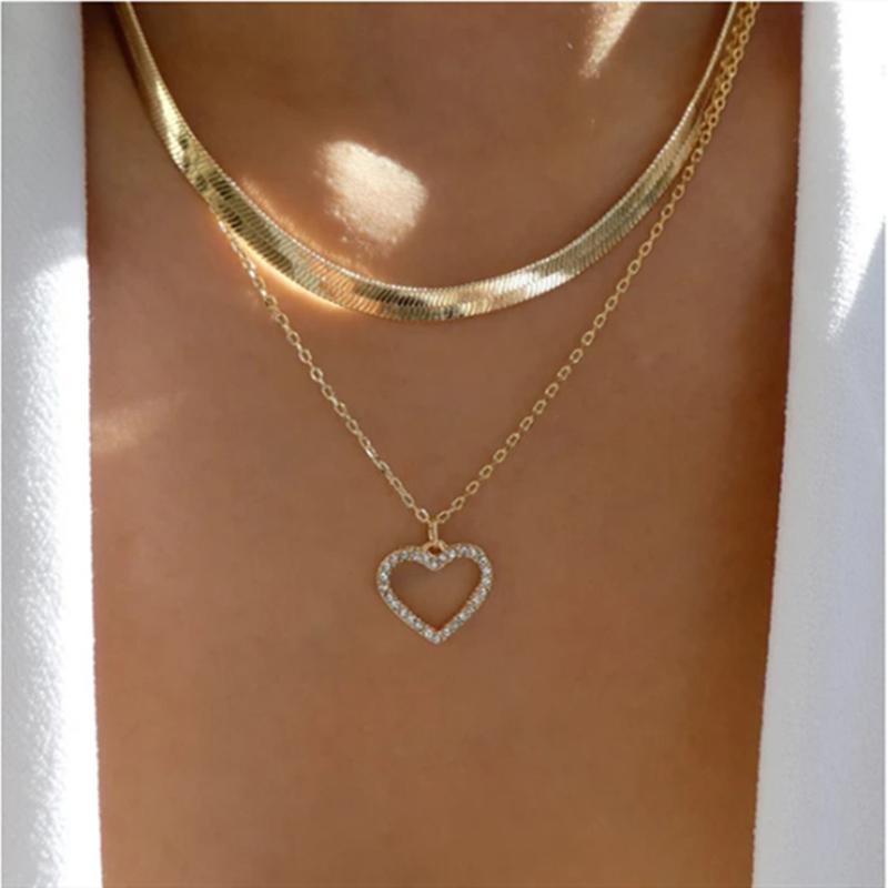 Bohemia Multilayer Crystal Butterfly Pendant Necklaces For Women Hollow Heart Choker Necklace Jewelry Party Gift N0321