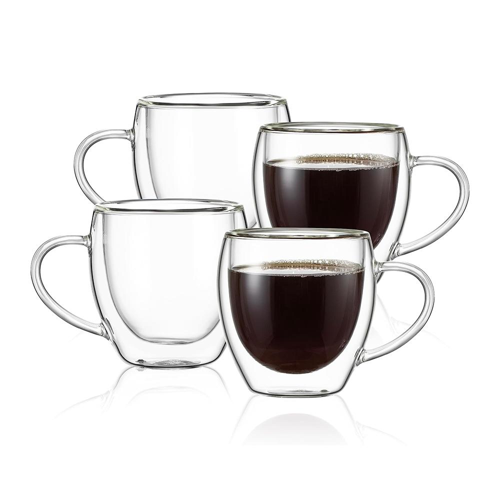 1/2 шт. 250 мл Прозрачная стеклянная кофейная чашка с двойными стенками и ручкой, Двухслойная теплоизоляция, Высокотемпературная чашка для сока и молока