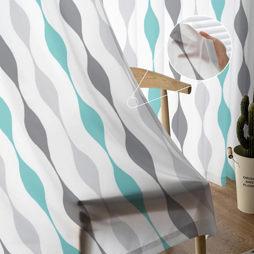 Тюлевые шторы с геометрическими полосками для гостиной, шифоновая вуаль, прозрачная оконная занавеска для спальни