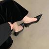 Fashion Black Pointed Toe Shallow Mouth Thin Mid Heels Shoes Women Pumps Temperament Slip On Office Work Party Luxury Shoes