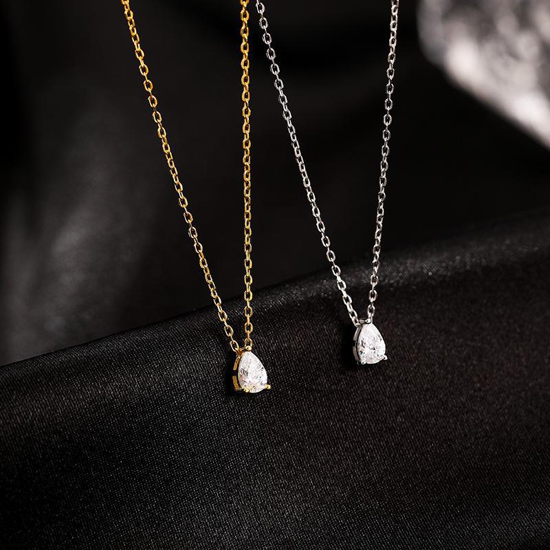 Banyan Tree S925 Silver Zircon Water Drop Necklace - Elegant Clavicle Chain Design for Women