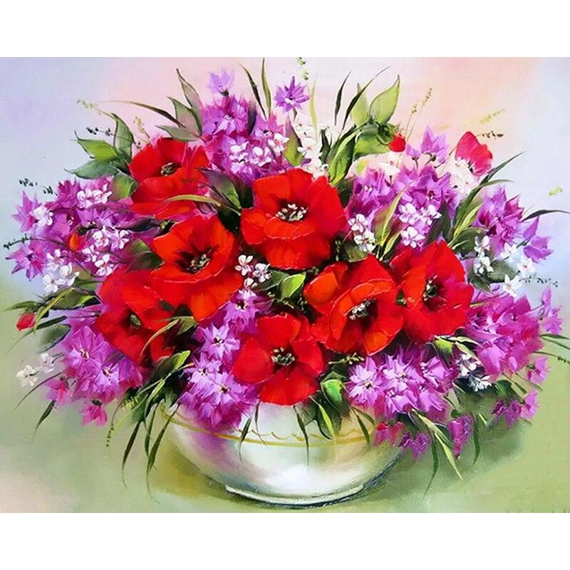 Алмазная картина, полная дрель, круглые красные цветы для взрослых, детей, алмазная художественная вышивка, украшение дома