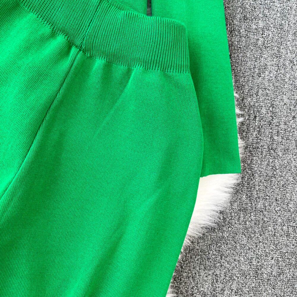 Fashion Collar Loose Long-sleeved Irregular Knit Tops High Waist Thin Straight Pants Two-piece Set