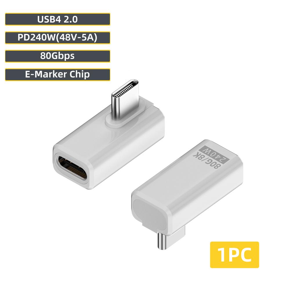 USB4 V2 90 Degree Type C Angle Adapter 80Gbps Thunderbolt 5 4 3 Elbow Adapter 240W USB-C Cable Connector 40Gbps for MacBook Air