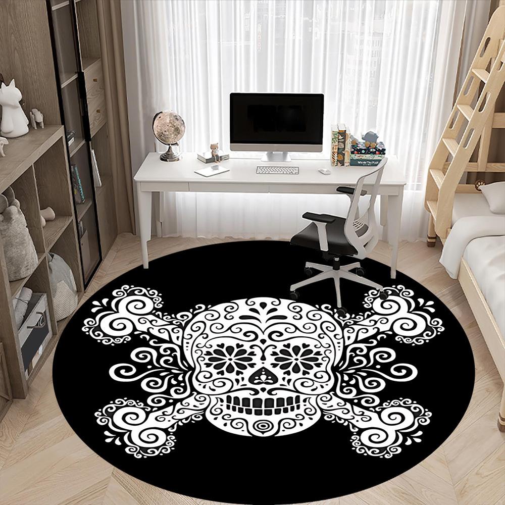 1pc Skull DayOfTheDead Office Round Area Rug, Under Office Chairs Bedroom Living Room Home Decor, Room Deco, Available in Various Sizes