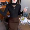 Turtleneck Hollow-out Lace Trim Knitwear Long Sleeve Spring Autumn Versatile Fashion Outer Wear Base Layer Top