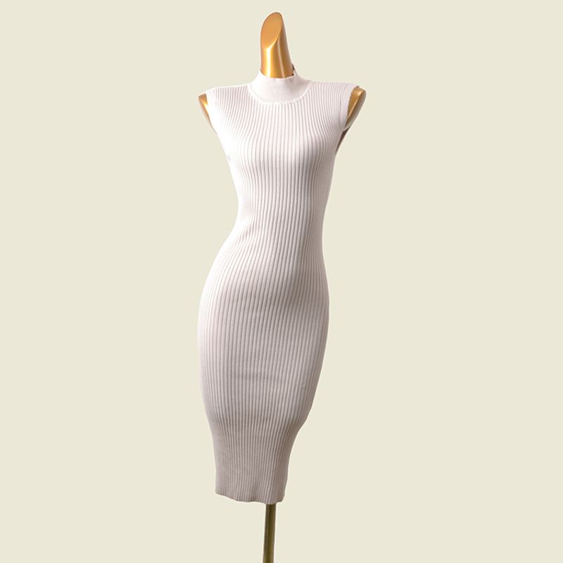 Foreign Trade Original Order Half Turtleneck Open Back Slimming High Elastic Dress All Year Round Inner Thread Sleeveless Knitted Hip Skirt