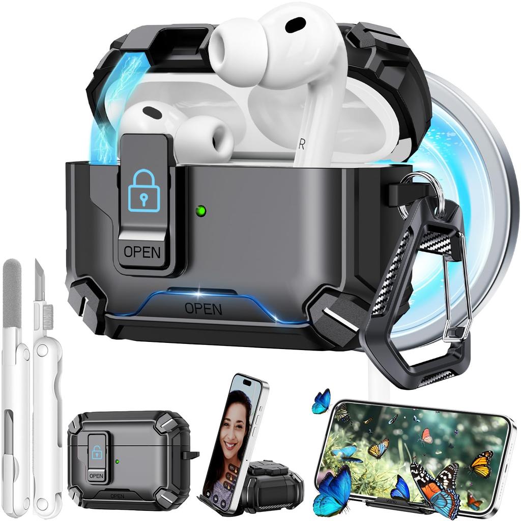 Прозрачный чехол для AirPods Pro 3, чехол-подставка для телефона с предохранителем, конструкция крышки с автоматическим открыванием, с крышкой для чистящего карандаша для AirPods Pro 3