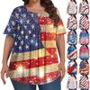 Женская мода больших размеров, повседневный топ с короткими рукавами и принтом «День независимости», с круглым вырезом и складками спереди