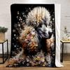 Floral Poodle Art On Black Background Patterned Flannel Blanket Perfect for the Bedroom Living Room, Sofa, or a Little Nap