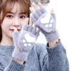 Commander's Half Finger Flip Revealing Cute Cat Claws Winter Warm and Velvet Thickened Unisex Gloves