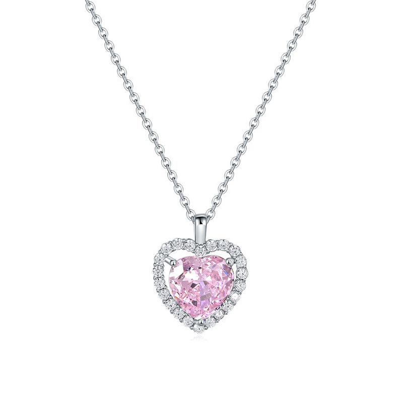 Ожерелье Love, женская легкая роскошная цепочка в форме сердца из розового циркония с ключицей, нержавеющая сталь, пудра вишневого цвета, защитная цепочка в форме сердца