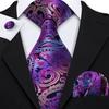 Hi-Tie Fashion Mens Wine-Red Paisley Necktie Hanky Cufflinks for Business Wedding