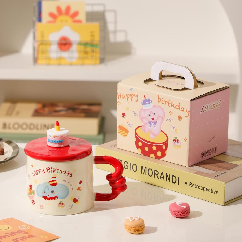 Cartoon Ceramic Cup with Lid High Value Mug Cute Girl Heart Water Cup Souvenir Gift Cup Student Drinking Water Cup