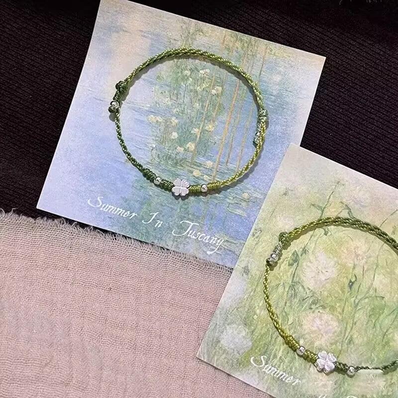 Зеленый четырехлистный клевер ручной работы плетеный веревочный браслет нежный счастливый браслет ювелирный подарок