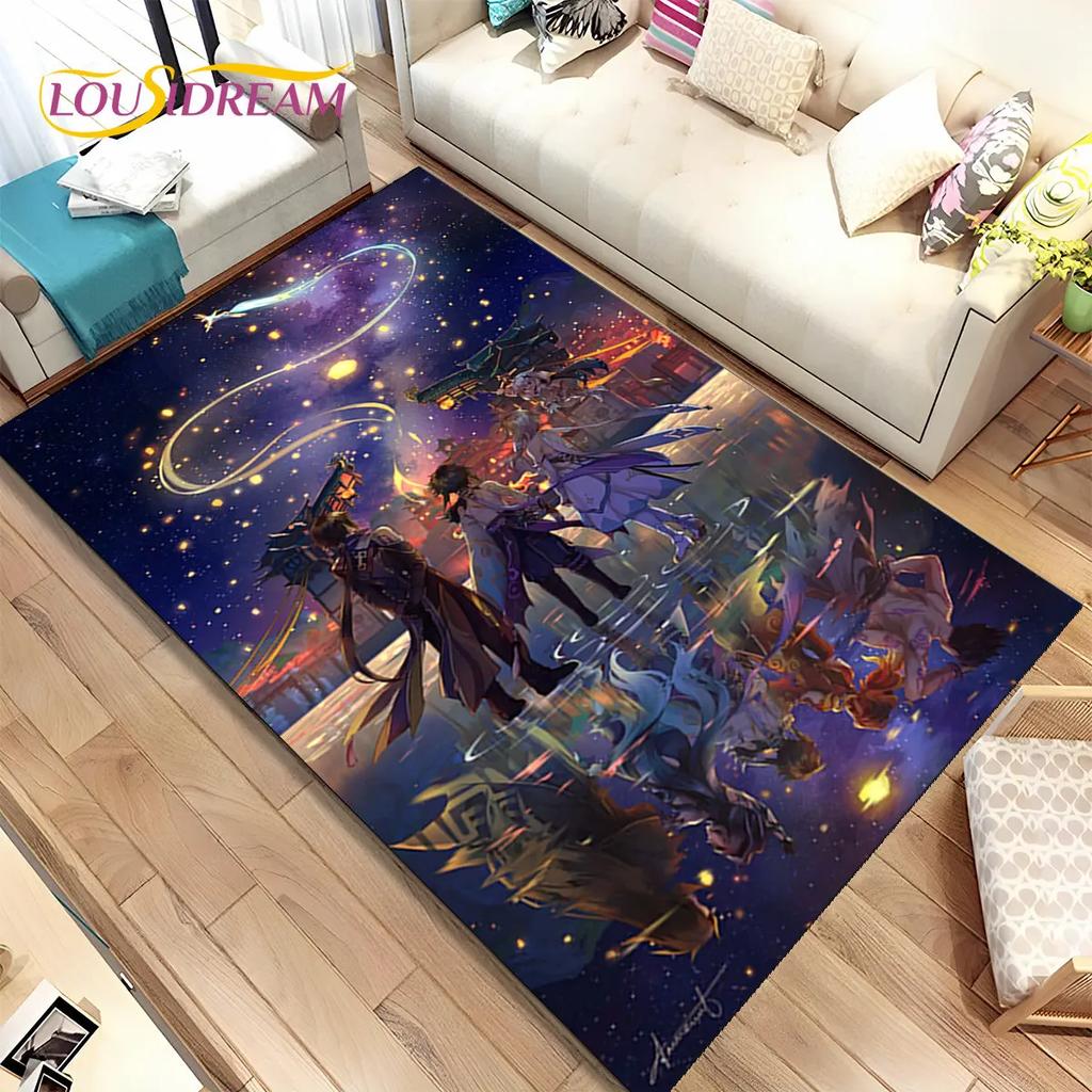 Genshin Impact Cartoon Game Area Rug, ковер для дома, гостиной, спальни, дивана, дверного коврика, кухонного декора, детский нескользящий напольный коврик
