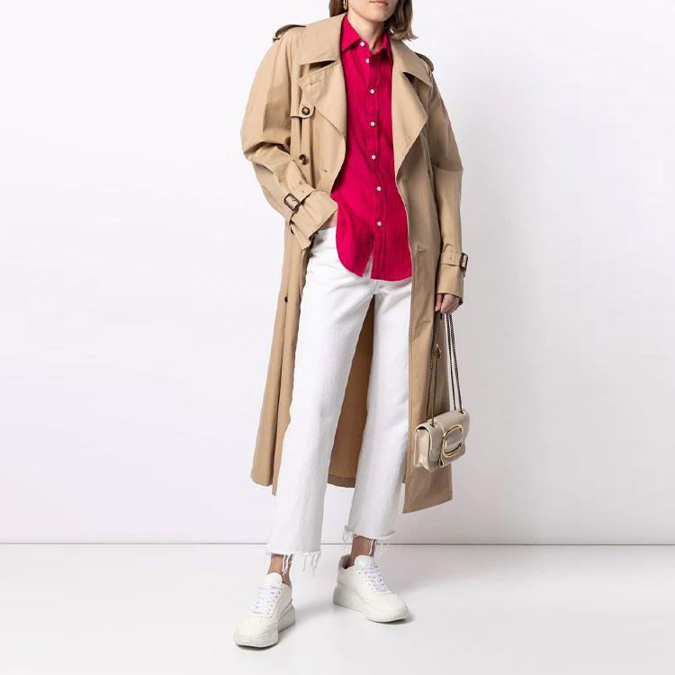 Polo Ralph Lauren SS22 Вышитый логотип Узор Приталенная рубашка с длинным рукавом Женские рубашки Розовые 211827658-001